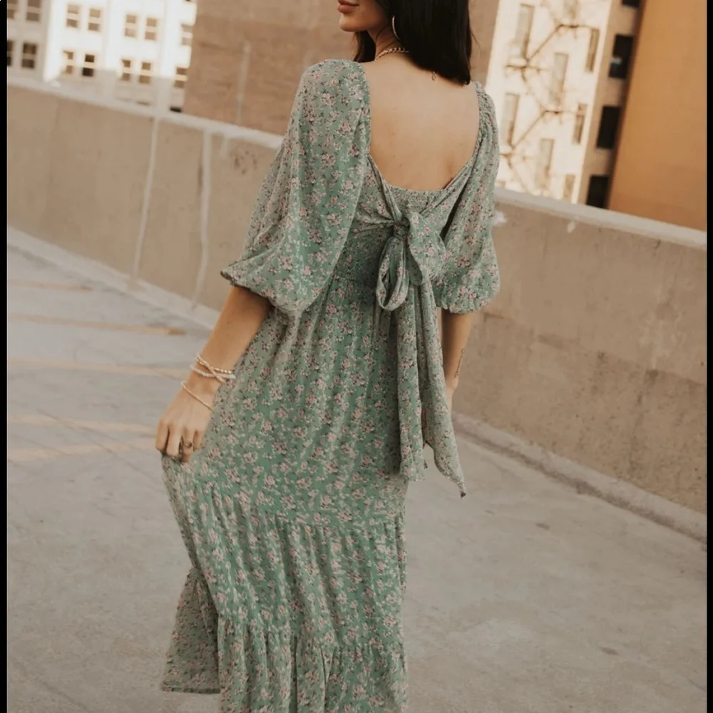 Bohme Green Floral Midi Dress - Picture 1 of 5